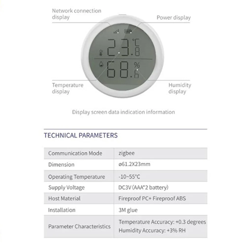 

Smart Temperature Controller Humidity Sensor with LED Screen Adjustable Smart Detector for Google Assistent for Tuya Zigbee