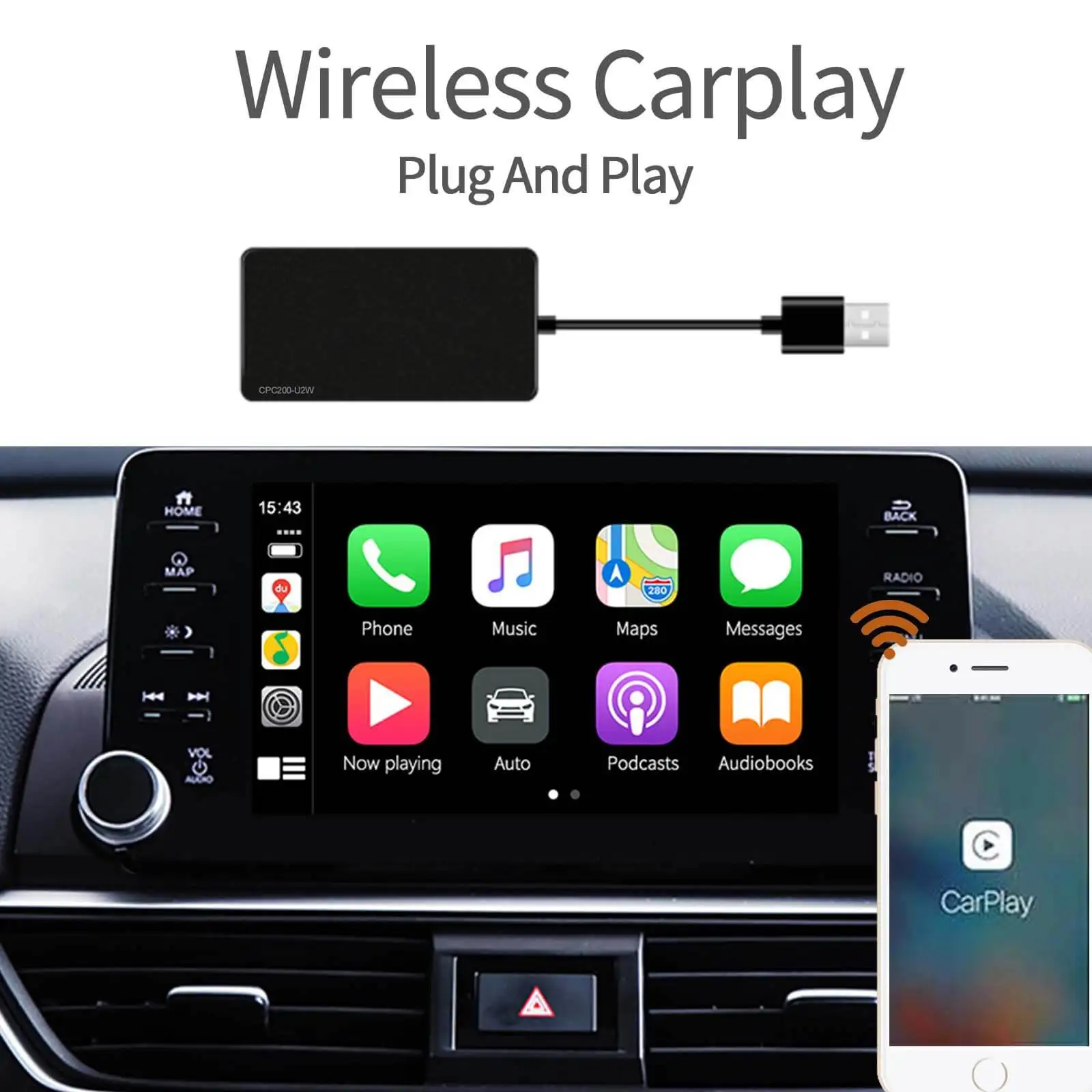 

Ezonetronics Portable USB Dongle Wired to Wireless CarPlay Adapter for Audi Porsche Volvo Benz Volkswagen KIA Hyundai for IPhone