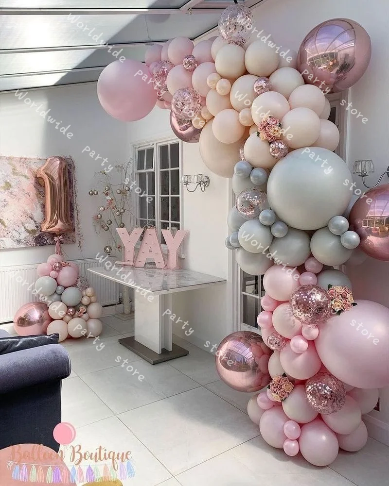 

4D Rose Gold Latex Gray Balloon Arch 117pcs Cream Peach Balloons Garland Kit Wedding Decoration Birthday Party Baby Shower Decor