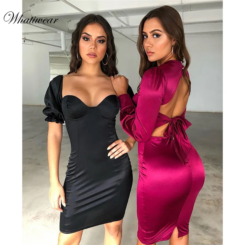 Whatiwear 2019 Летнее мини платье облегающее вечернее уличная одежда женское