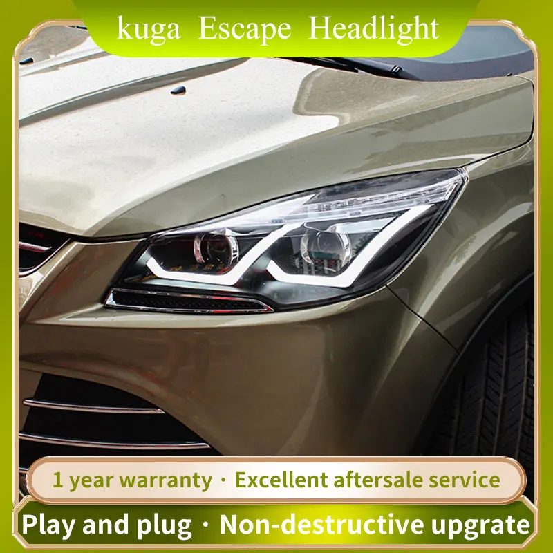 

For Kuga Escape Headlights 2013-2015 LED U Style Front Lamp LED DRL