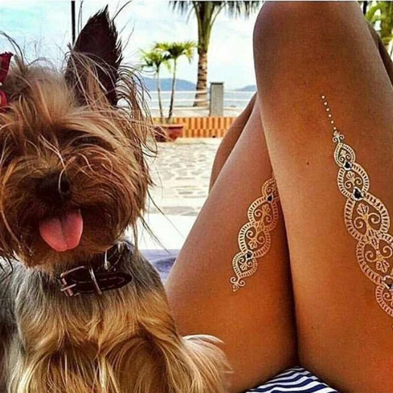 Горячие тату наклейки блестящая металлическая золотая серебряная временная