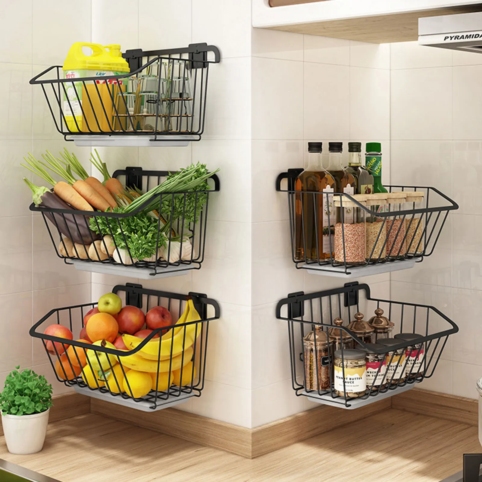 

Stainless Steel Kitchen Wall Hanging Storage Basket Spice Rack Fruit Vegetables with Drain Organizer Dish Drying Shelf Container