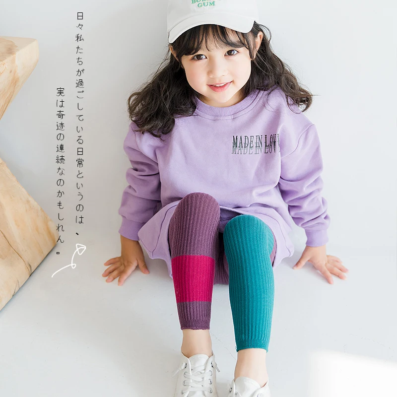 

New Spring Autumn Cotton Children's Girl Color Matching Leggings Kids Wild Simple Cotton Warm Soft Comfortable Baby Pants