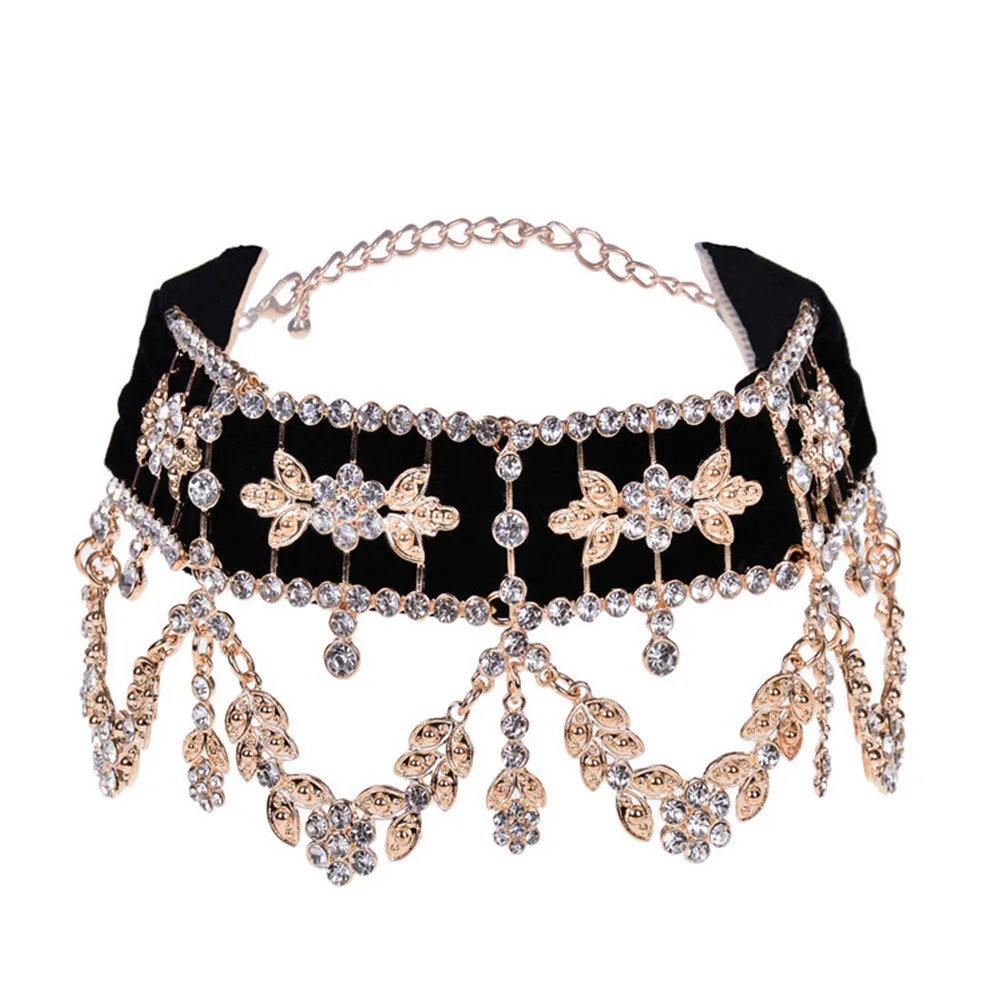 Модное с кристаллами стразами колье Цепочки и ожерелья бархат заявление для Для
