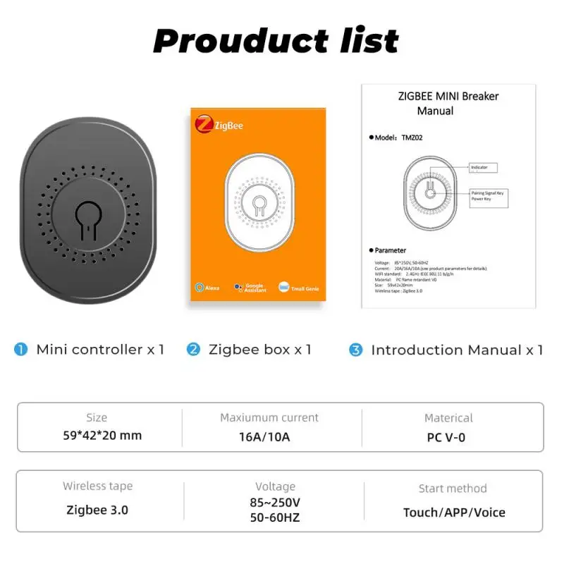 Умный выключатель Tuya Mini Zigbee хаб с двумя каналами 16 А не требует нейтрального