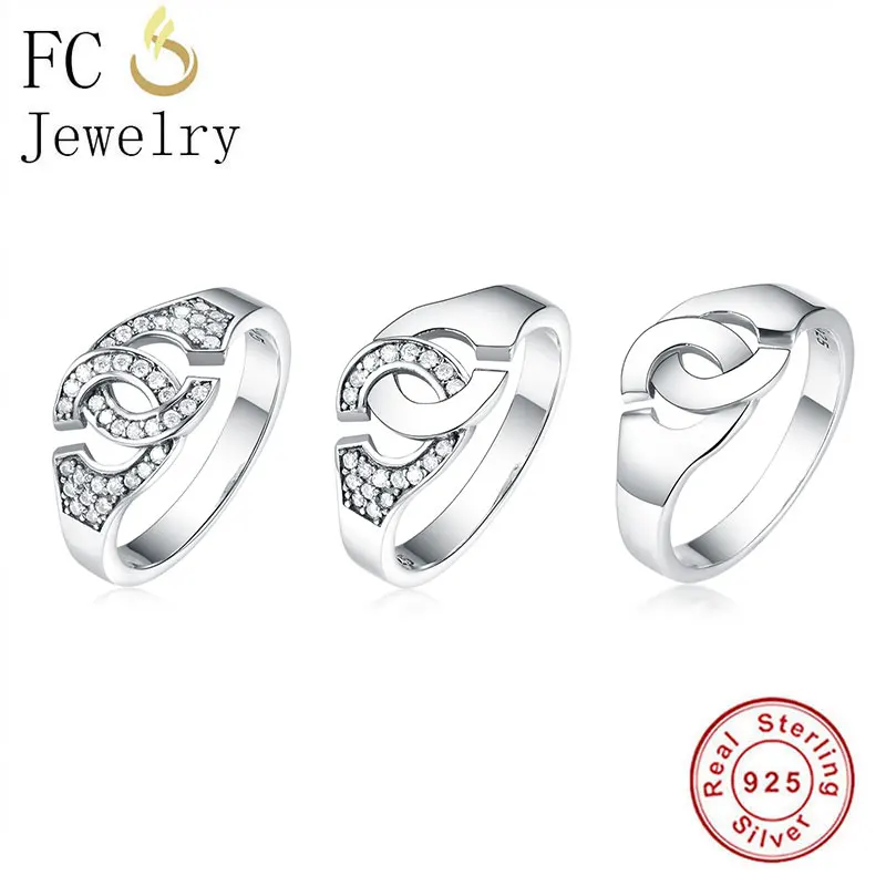 

100% 925 Silver Infinity Love Handcuffs Finger Rings For Women Girlfriend Bridal Wedding Promise Engagement Wholesale Joyas 2020