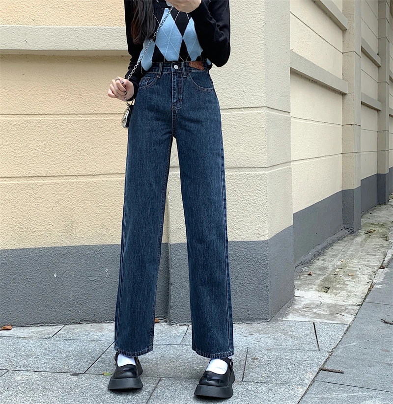 

DD0382 New Retro Straight Jeans High Dark Waist Wide Leg Pants All-match Thin Long Pants Jeans