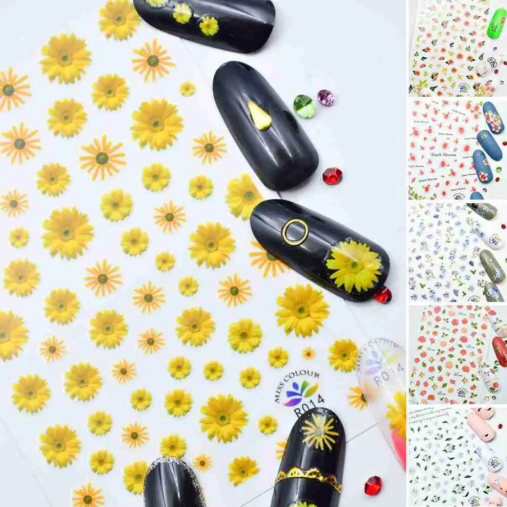 

1 Pcs Nail Art Stickers Daisy Cute Animal Design Adhesive Nail Art Decorations Spring Flower Plant Elements Nail Sticker Decals