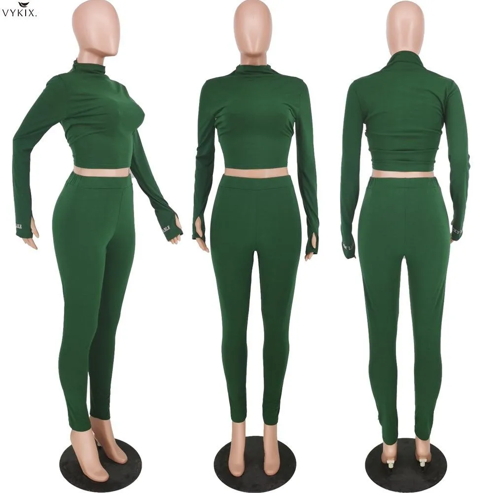 

New Active Wear Women Two Piece Outfits Lucky Label Embroidery Stank Neck Tops Leggings Pants Tracksuits Women Sport Sweatshirts