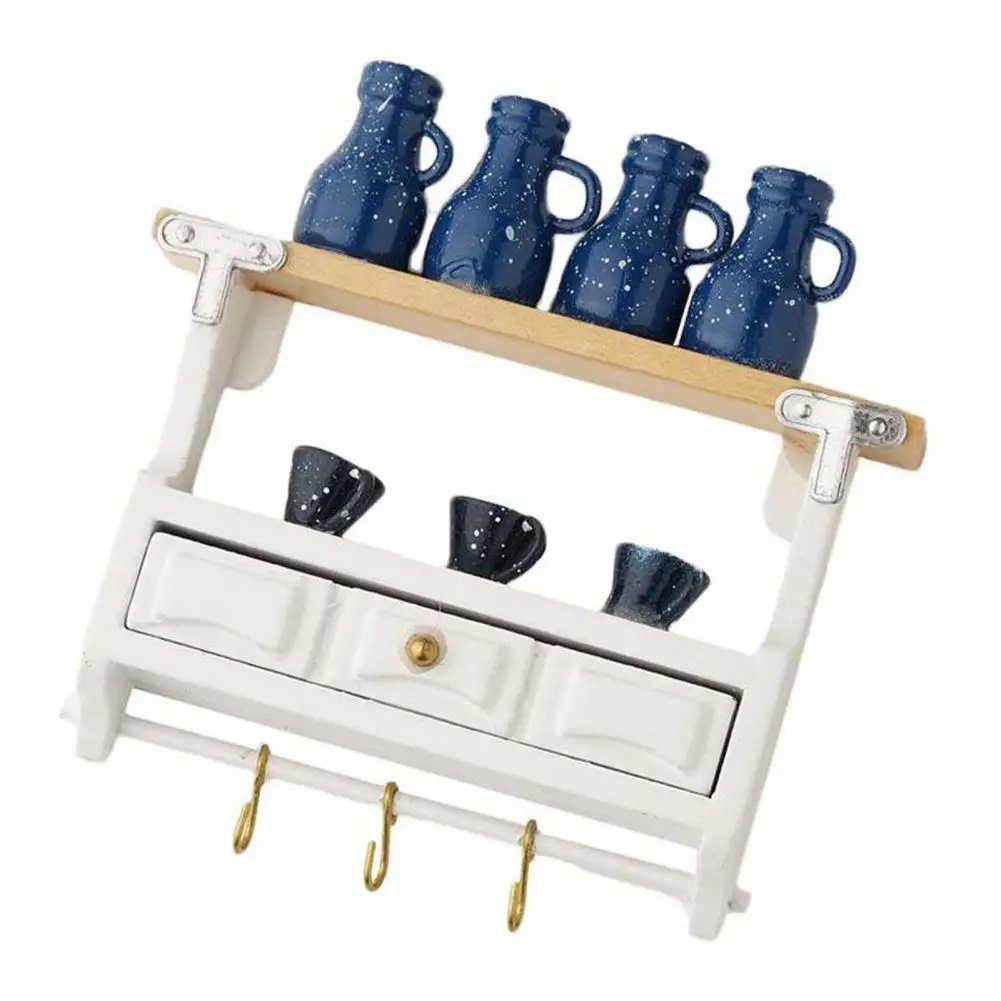

1/12 Dollhouse Mini Furniture Kitchen Accessories White Wall Cabinet Pot Shelf 3D Wooden Mini Furniture Toy Ornament for Kids