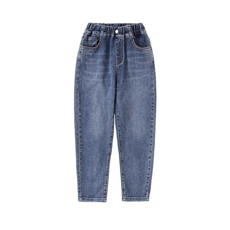 

Baby Girls Jeans 2021 New Children Pants Casual Solid High Waist Jeans for Kids Trousers Fashion Harem Pants Teens Clothes 14 Y