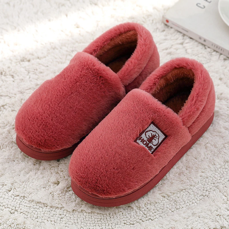 Watermelon red Мужская зимняя обувь; теплые плюшевые мужские домашние тапочки; мягкая меховая хлопковая обувь для влюбленных; Новинка года; противоскользящая обувь для спальни - Цвет: Watermelon red