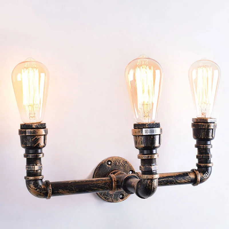 

Retro Industrial Wall Lamp Vintage iron rust Water pipe Lamps E27 Loft Light Plated Indoor Lighting Home bedroom restaurant Deco