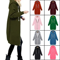 womens autumn winter thickening hoodies leisure loose hooded jackets zipper pockets plus size sweatshirt sports dresses outwear