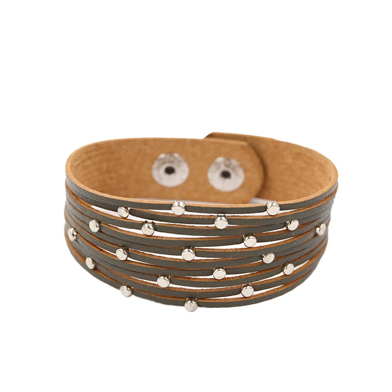 Женский многослойный браслет STRATHSPEY из кожи зеленого цвета с цепочкой в стиле