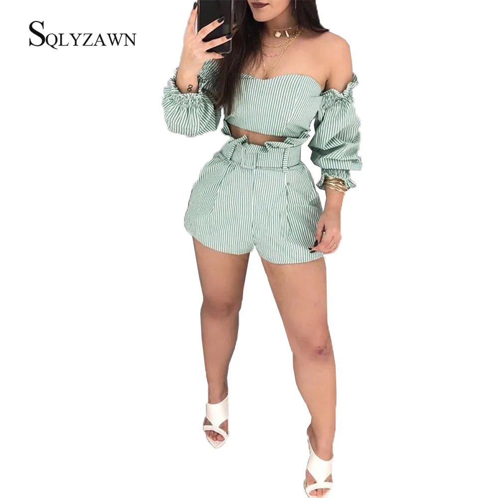 Женский комплект из 2 предметов топа и шортов с открытыми плечами длинным