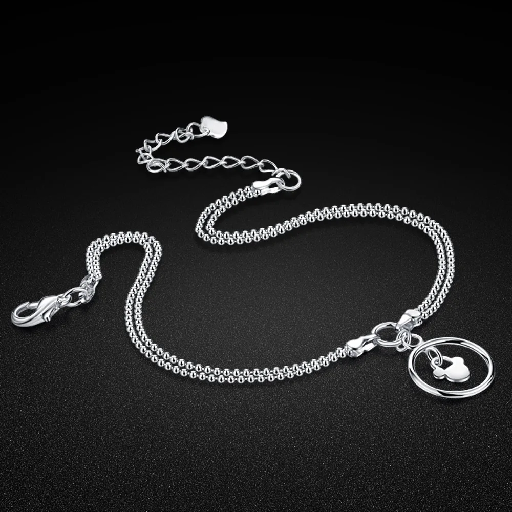 Женский браслет на щиколотке двойные бусины из серебра 925 пробы с подвеской