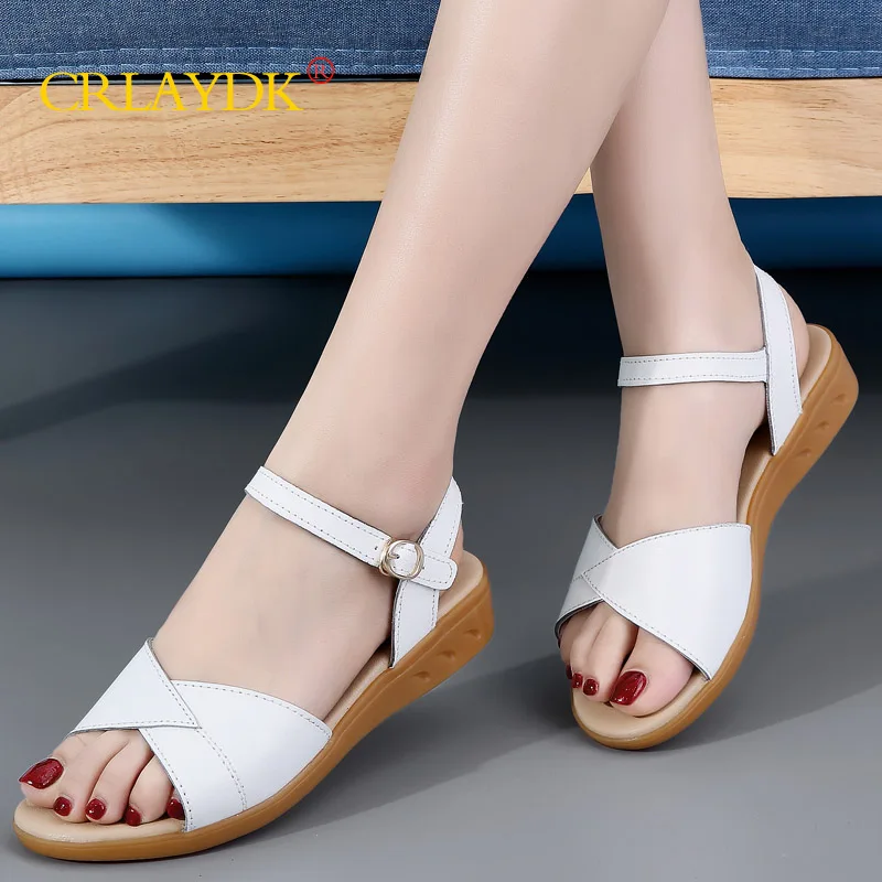 CRLAYDK Fashion Women Sandals Leather Open Toe Female Slippers Casual Outdoor Summer Shoes Beach Flats Buckle Sandalias Mujer
