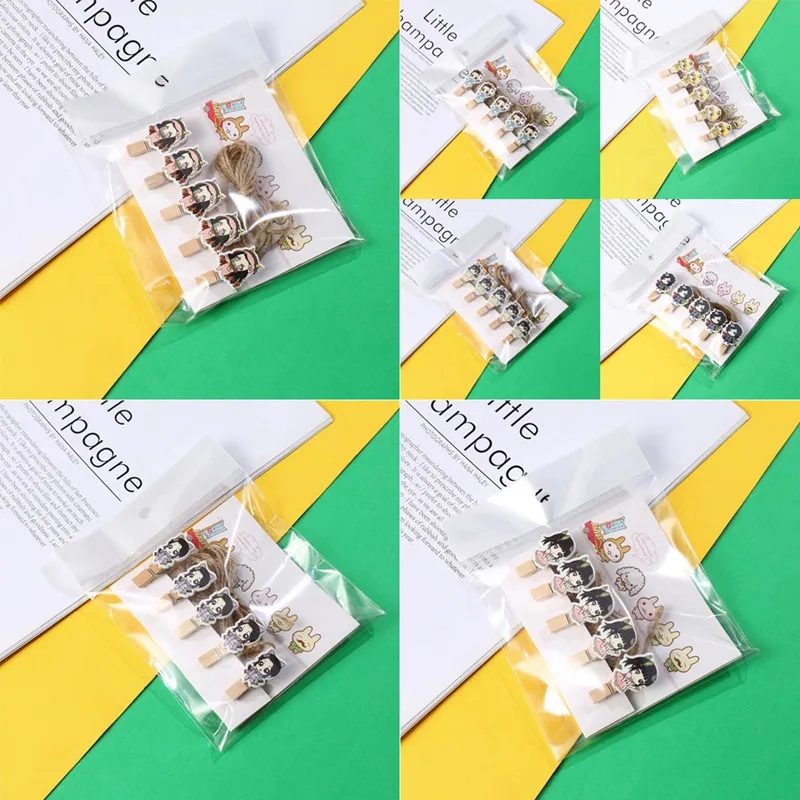 

7Pcs/Set Anime Demon Slayer: Kimetsu No Yaiba Cartoon Credit Card Wood Clip Photo Clip Lanyard Clip Stationery