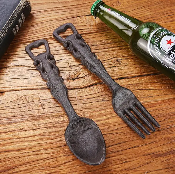 

Vintage Cast Iron Bottle Opener Rustic Spoon Fork Shape Beer Bottle Opener Cabin Craft Decor SN3539