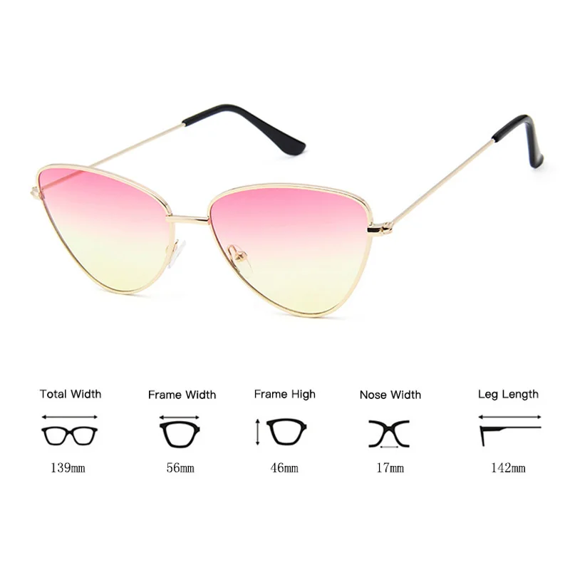 

Gradient Color Cat Eye Sunglasses Fashion Women Vintage Brand Shades Metal Frame Sun Glasses Design Eyeglasses