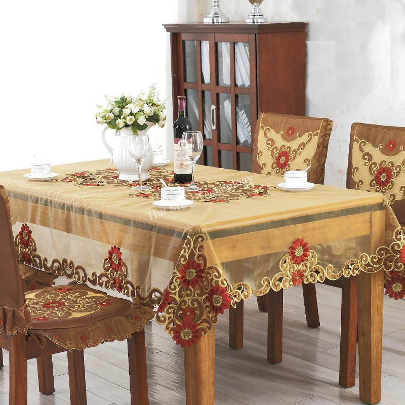 

Table Cloth Golden Europe Luxury Embroidered Tablecloth Table Dining Table Cover Wedding Double Yarn Flower Chair Cover Dust