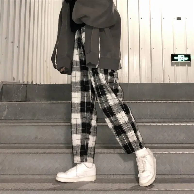 

Fanceey Harajuku Plaid Pants Women Pajamas Soft Trousers for Female Streetwear Woman Joggers Harem Pants Ladies Causal Home Wear