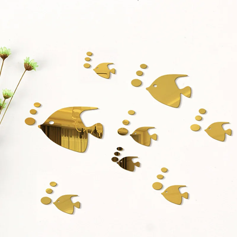 Объемные акриловые зеркальные наклейки в виде рыбки пузыря для ванной комнаты