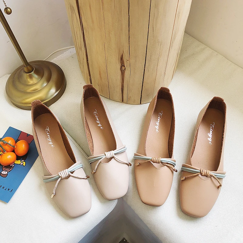 

New Slip on Women Shoes Woman Flats Low Heels Bow Knot Square Toe Ladies Flats Female Solid Casual Shoes Plus Size Ballet Flats