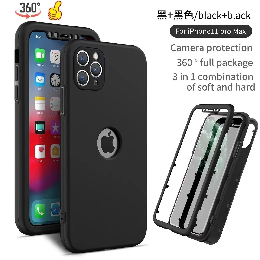 

360 Shockproof Full Protect Cover Hybrid TPU+ Rubber Hard Rugged Armor Phone Case For IPhone 11 12 Pro Max XR X XS Max 7 8 Plus