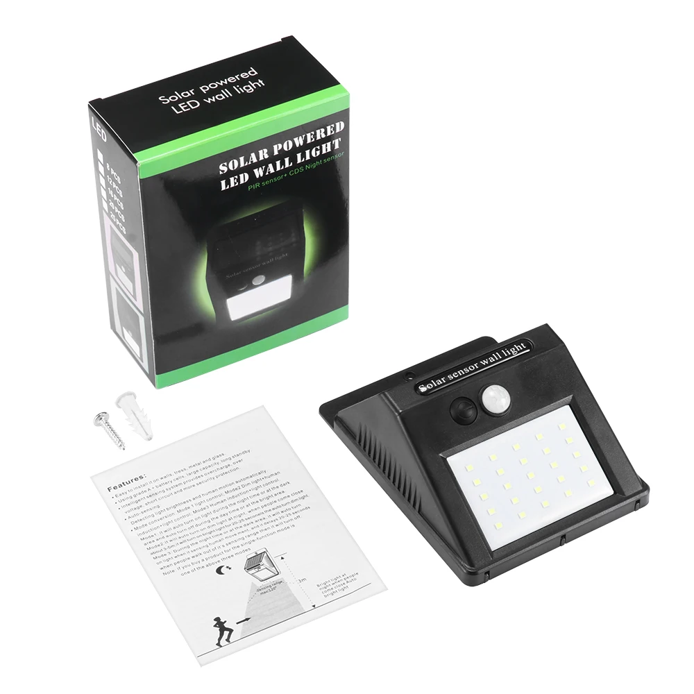 Водонепроницаемый настенный светильник 25 светодиодный с питанием от солнечной