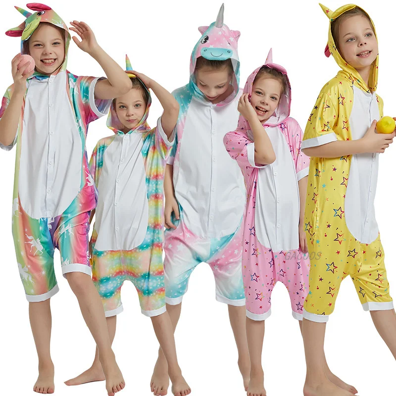 Пижама унисекс с лисой коротким рукавом кигуруми единорог для мальчиков и