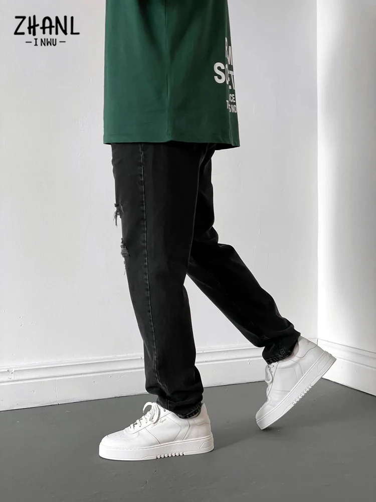 Streetwear Men Ripped Black Jeans Baggy Male Simple Design High Quality Cheap Baggy Y2k Jeans With Pockets for men Wide pants
