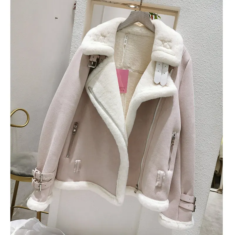 Зимняя замшевая куртка женские Куртки из искусственной овечьей шерсти пальто