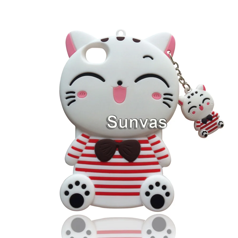 Для iPhone 4, 4S, 5, 5S, 5C, SE, 6, 6 s, 7, 8 X Plus, 3D Мягкий силиконовый чехол с милым единорогом, мультяшная задняя крышка, кожаный чехол для телефона, Fundas Coque - Цвет: White Striped Cat