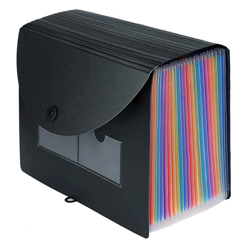 

NEW-Expanding File Folder 24 Pockets Portable Rainbow A4 File Organiser Self Standing Accordion Document Filing Box