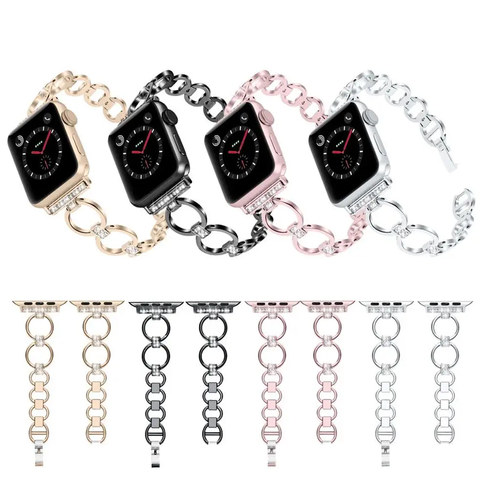 Женский ремешок со стразами для Apple Watch 38 мм 40 iWatch 44 42 serice 5 4 3 2 из нержавеющей стали