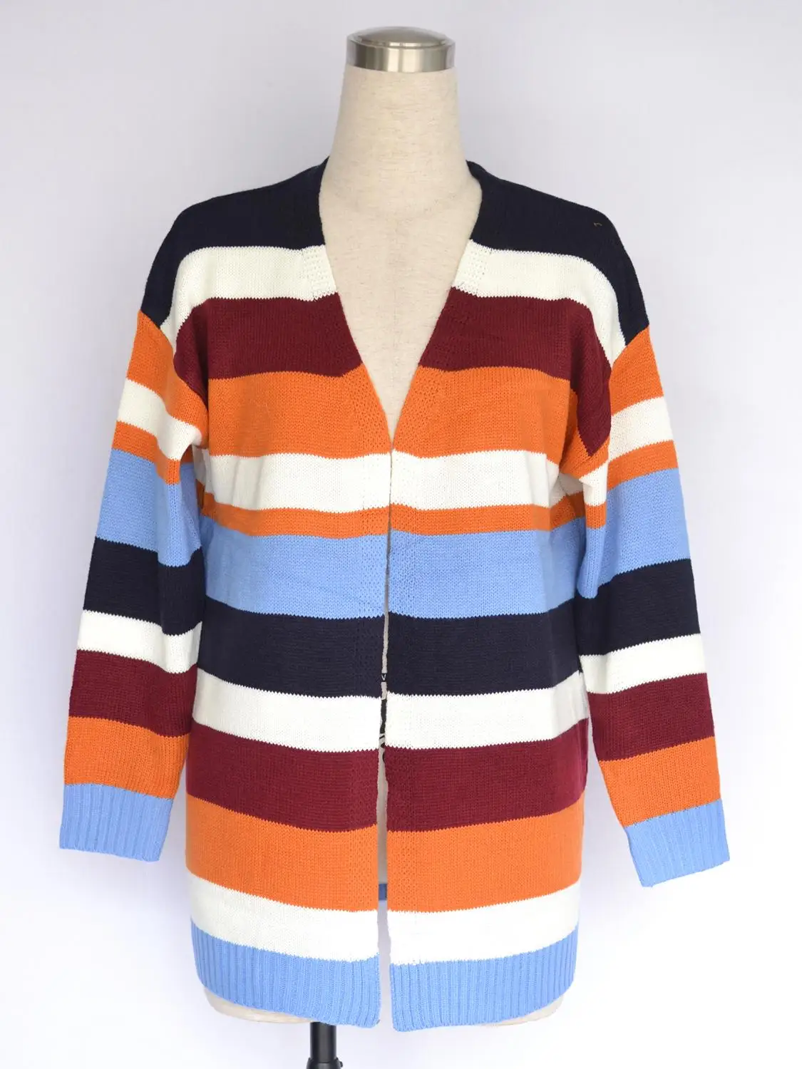 

WenQing 2021 winter and spring plus size cardigan sweater striped sweater women