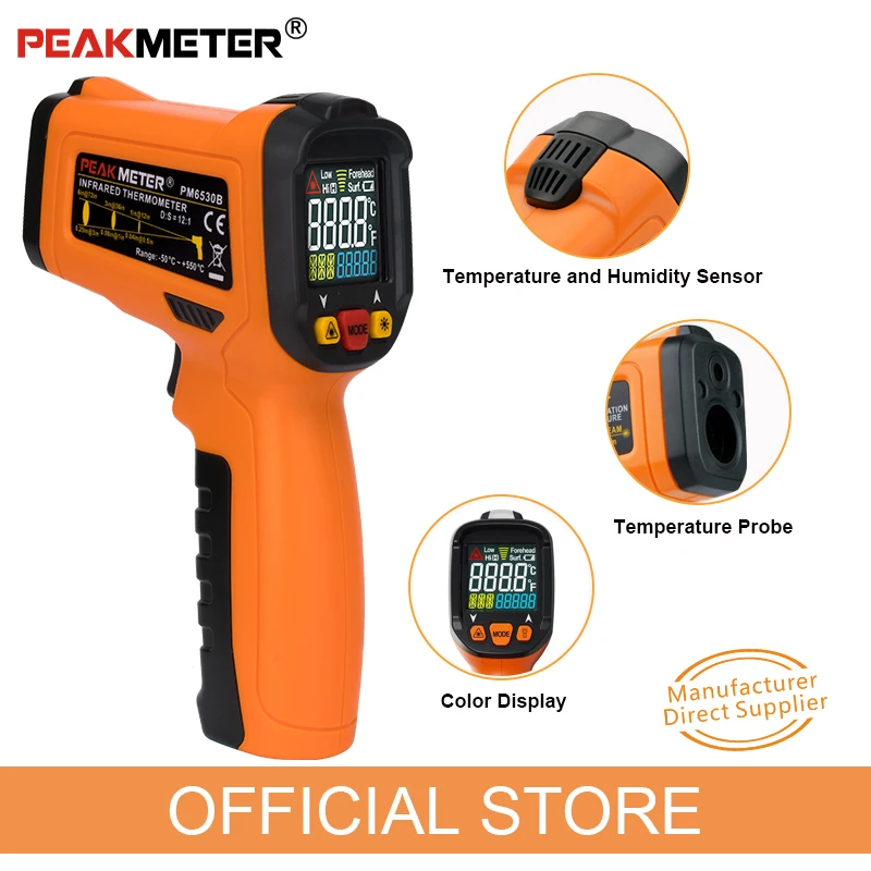 

PEAKMETER PM6530B Laser LCD Digital IR Infrared Thermometer Temperature Meter Gun Point -50~800 Degree Non-Contact Thermometer