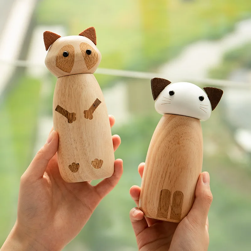 

Creative Grinder Cat Raccoon Shape Black Pepper Sesame Grinder Wooden Kitchen Spice Grinder Bottle Seasoning Jar