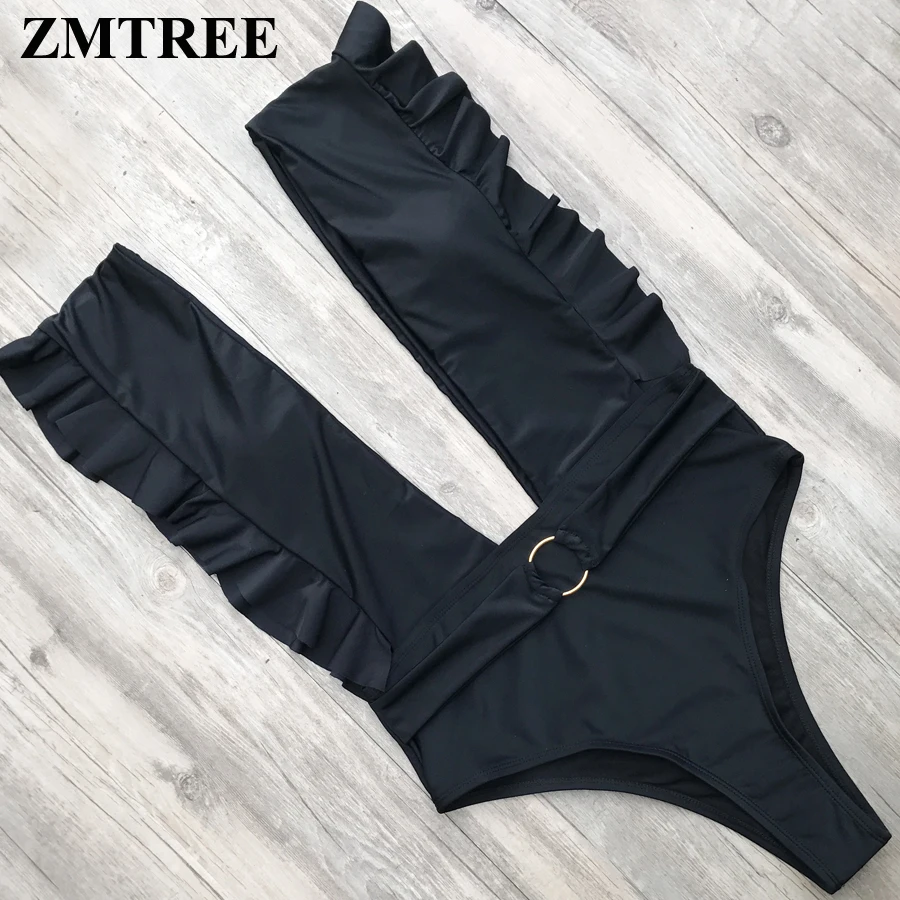 ZMTREE боди глубокий v образный вырез купальник цельный женский с поясом пляжная