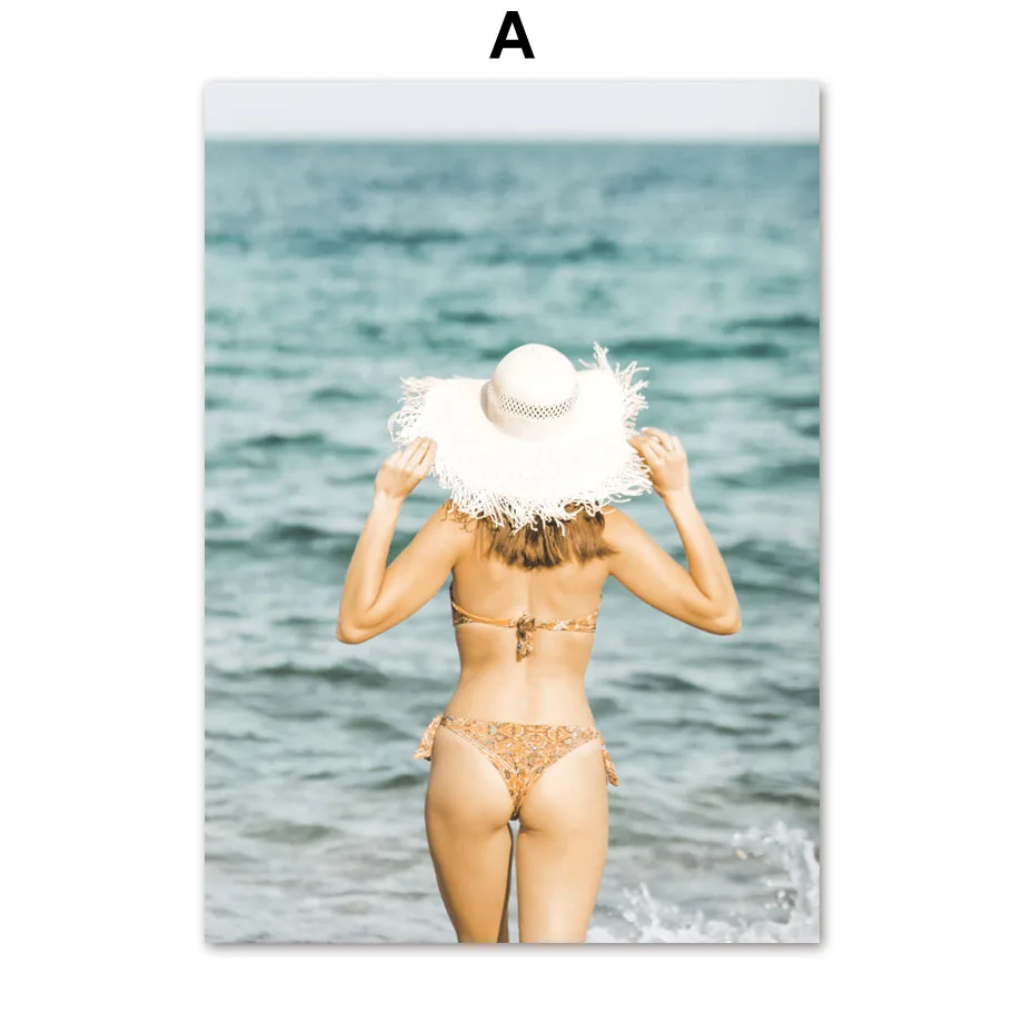 Canvas Painting Summer Beach Girl Conch Starfish Sailboat Bus Nordic Posters And Prints Wall Art Pictures For Living Room Decor | Дом и сад