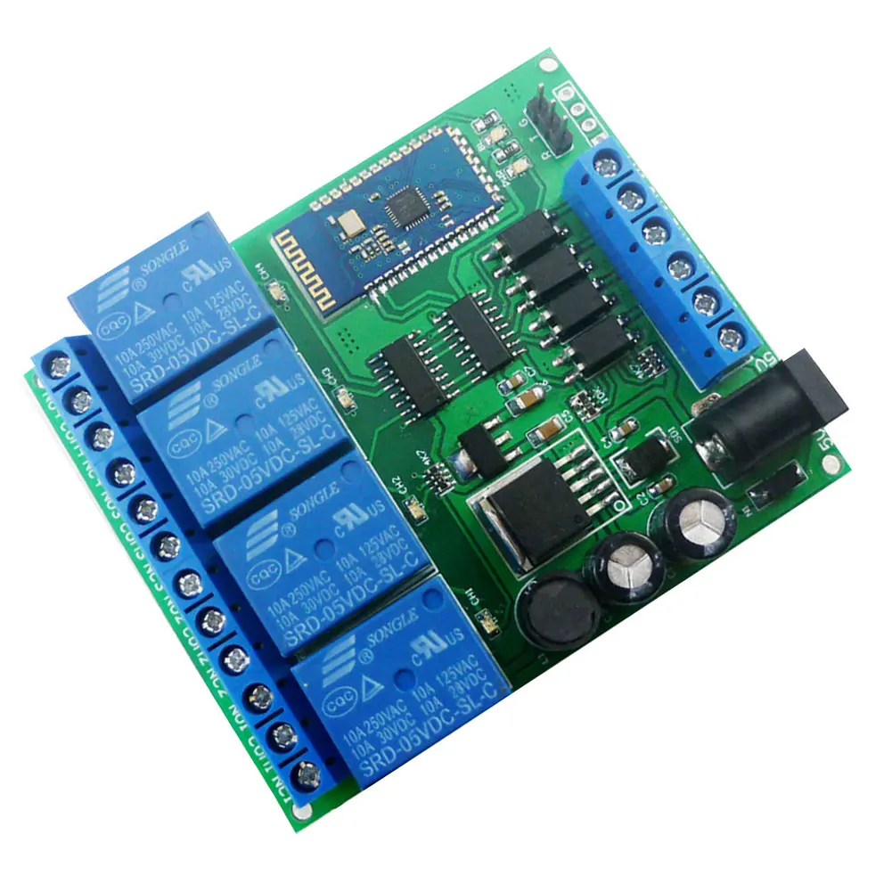 

Relay Module 4 Channel Bluetooth DC 5V 9V 12 24V Wireless Smart Self-Lock Momentary Interlock Remote Control Switch Blue