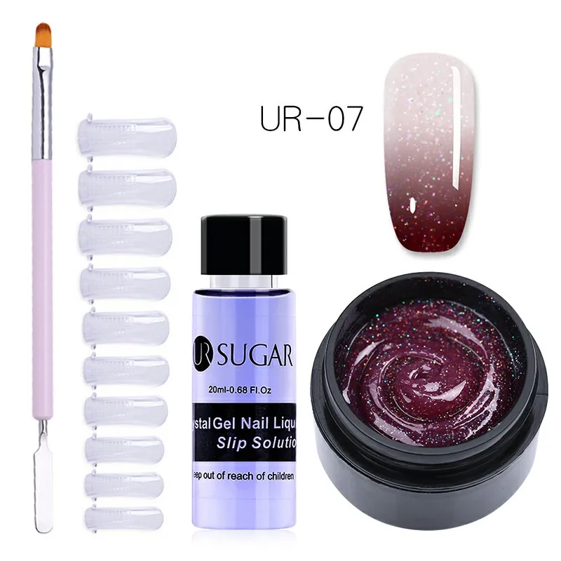 4Pcs set 7 UR SUGAR 15 мл голографический Блестящий Быстрый строительный поли набор для маникюра гель-лаком тепловой поли гель продлевающий половой акт лак кончик ногтей строительный УФ-гель - Цвет: 4Pcs set 7
