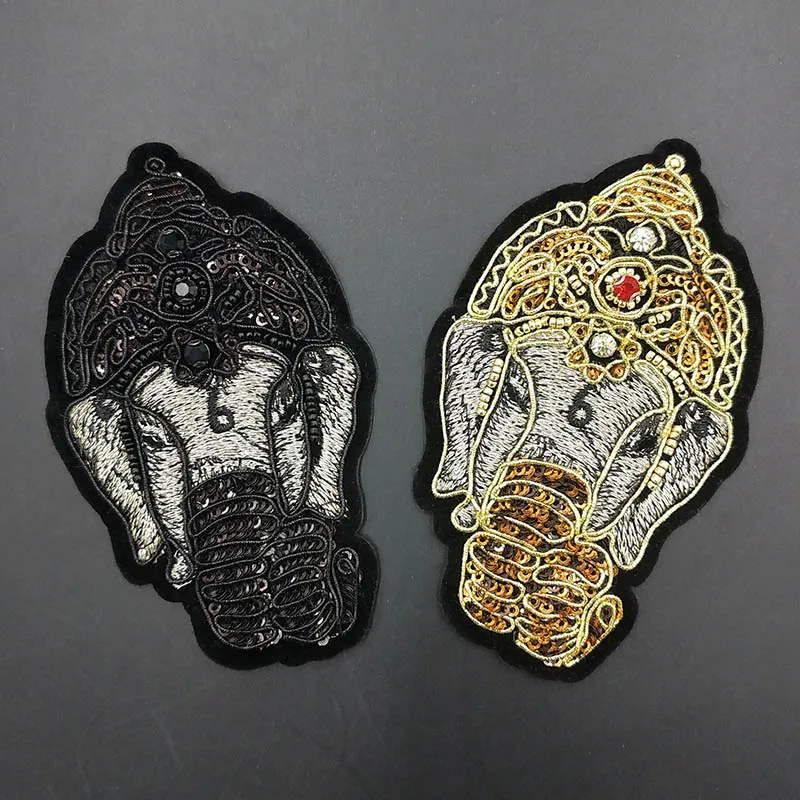 

2 Pieces Fashion Handmade Beaded Elephant Patch Badge Embroidery Applique Sew on Clothes Jacket Suit Bag Shoe