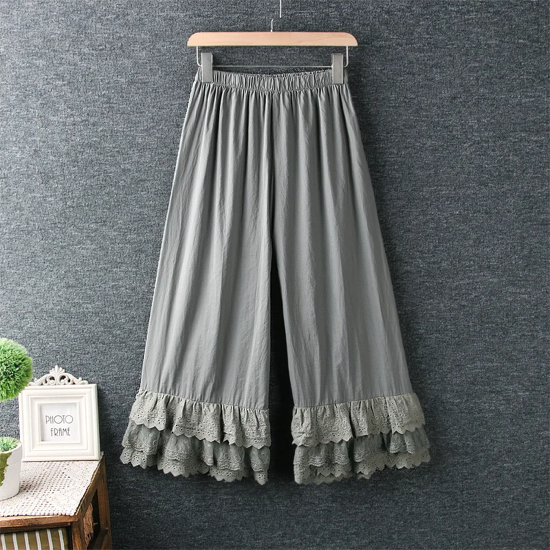 

Женские свободные брюки с широкими штанинами, повседневные Однотонные эластичные брюки 6 цветов с кружевной талией, весна-лето