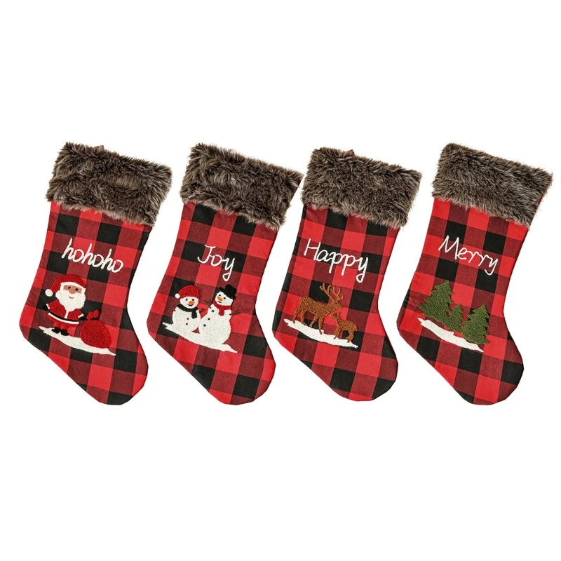 

Christmas Stockings 18 Inch Plaid with Plush Cuff Classic Xmas Stocking Decorations for Fireplace Home