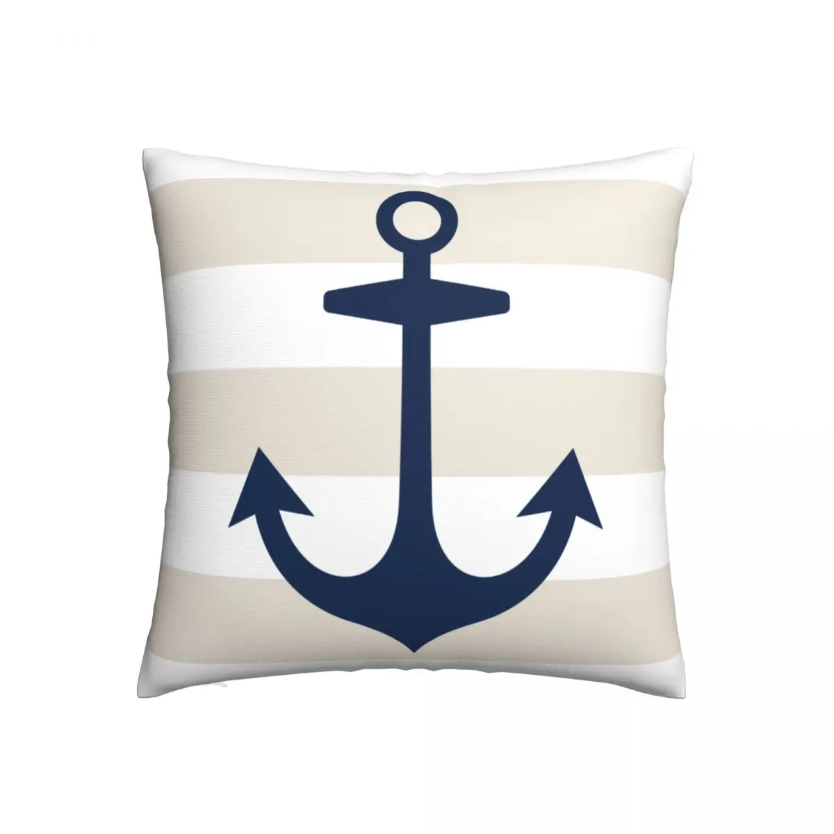 

Nautical Navy Blue Anchor With Beige Stripes Pillowcase Polyester Printed Zipper Decor Pillow Case for Bed Cushion Cover 45x45