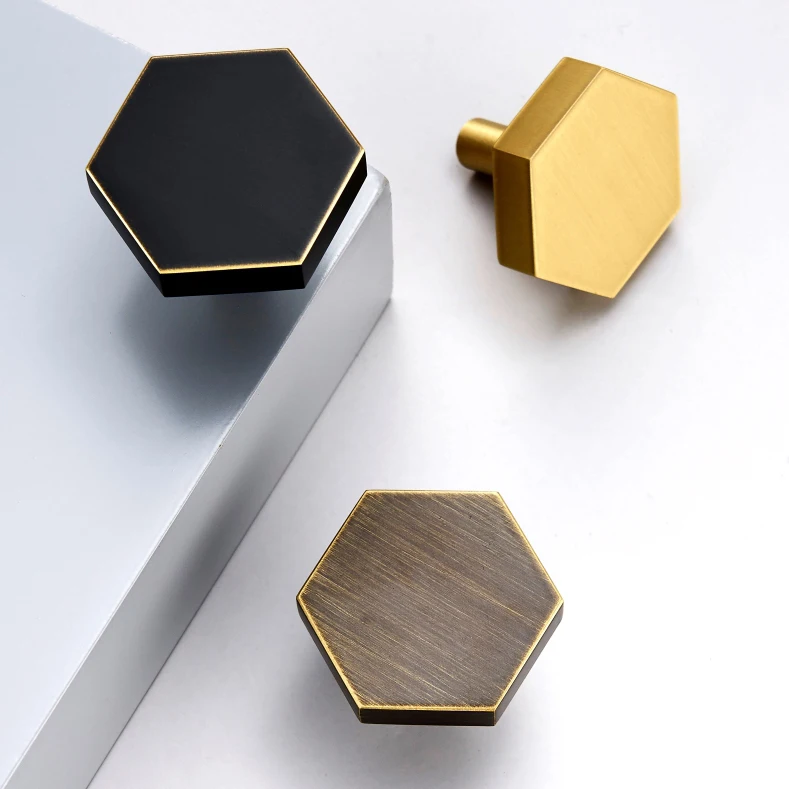 Золотой античная бронза медный шестигранник ручки шкафа Ручка комода ящика